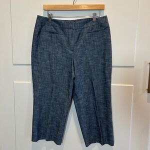 LARRY LEVINE STRETCH Women's Size 12 Capris Cropped Pants Blue Textured‎
